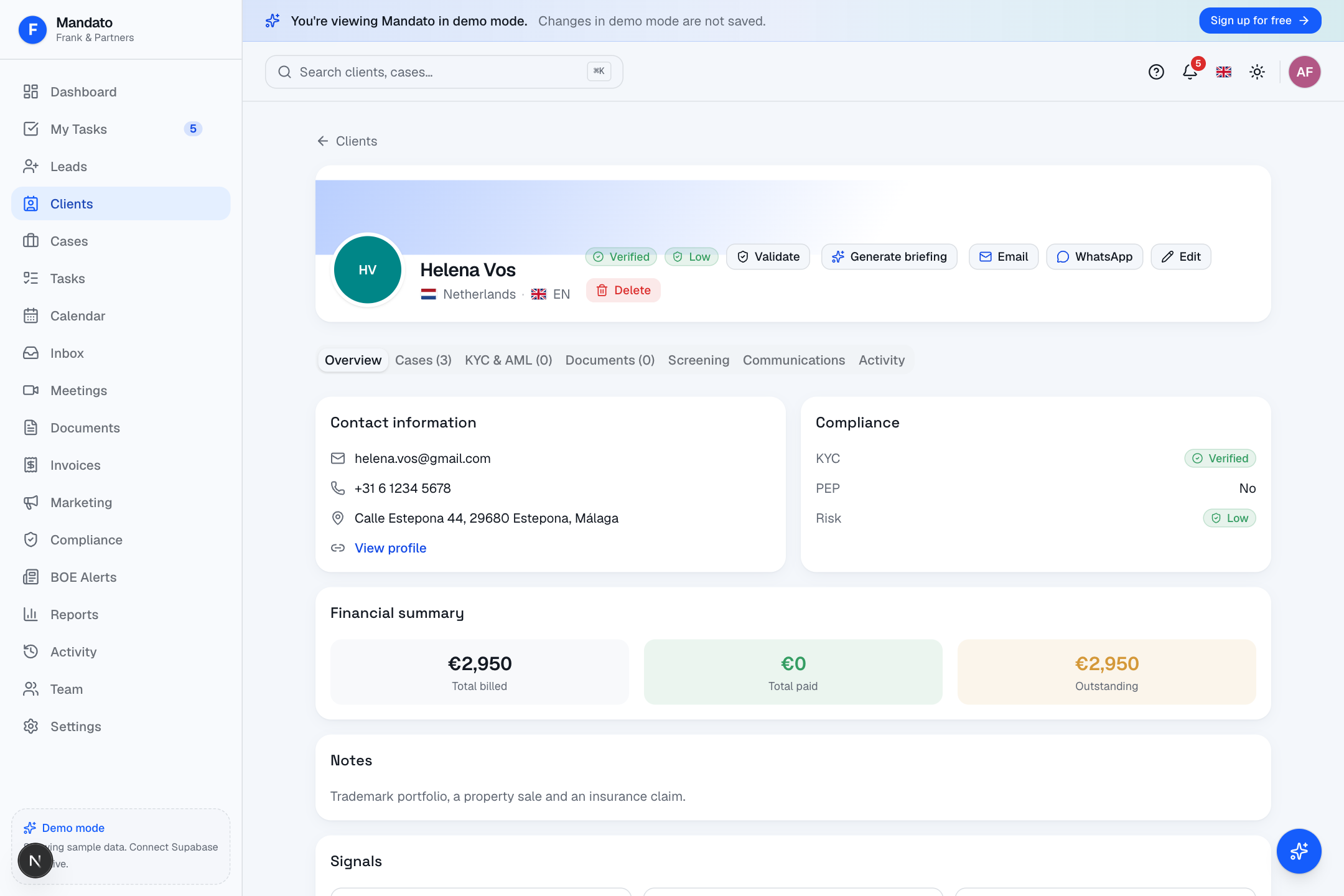 Client detail page