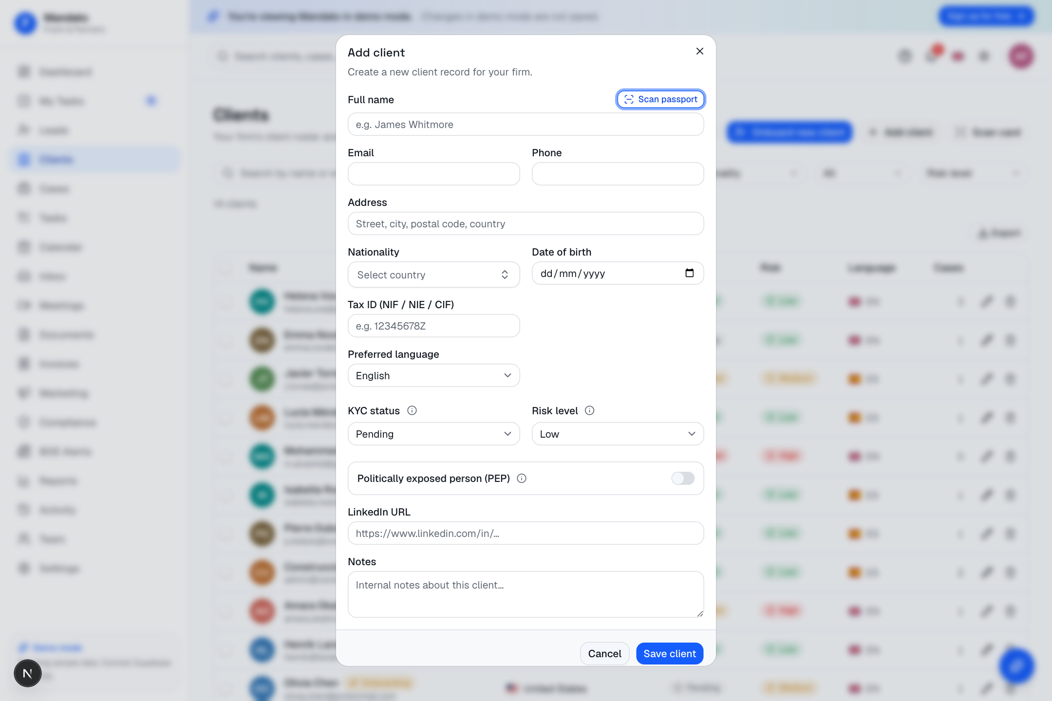 Add client form