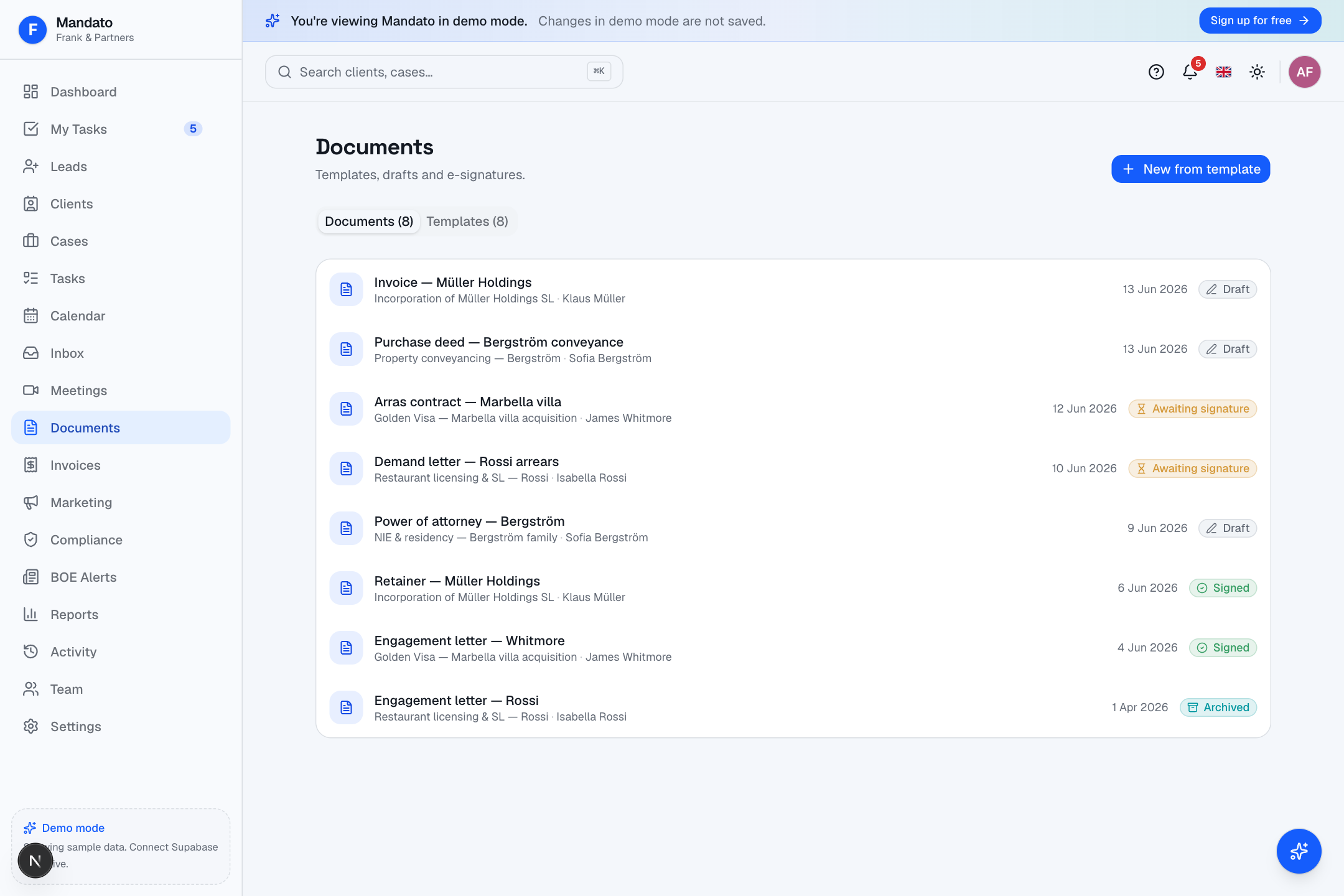 Documents list