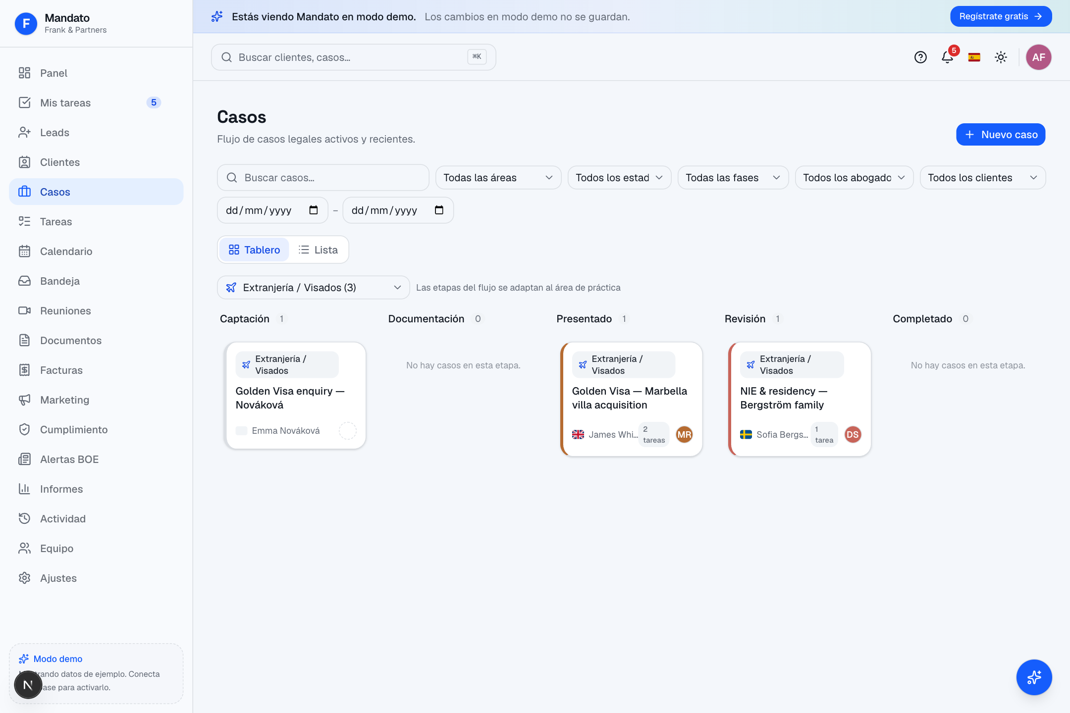 Tablero Kanban de casos
