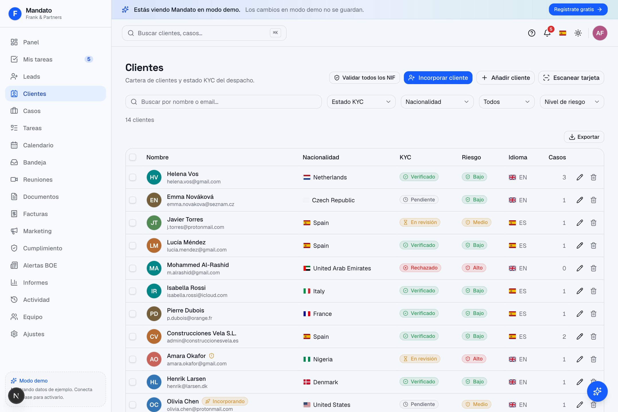 Lista de clientes